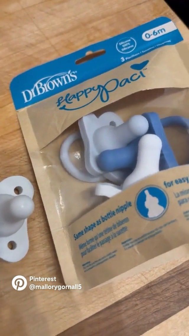 Dr. Brown’s HappyPaci 100% Silicone Pacifier 0-6m, BPA Free, White Blue Light Blue 3-Pack