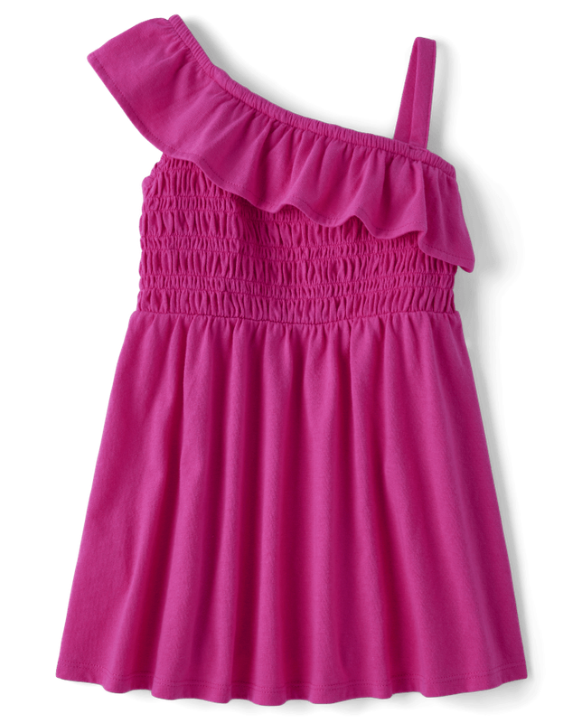 Baby And Toddler Girls Smocked One Shoulder Dress - Pink