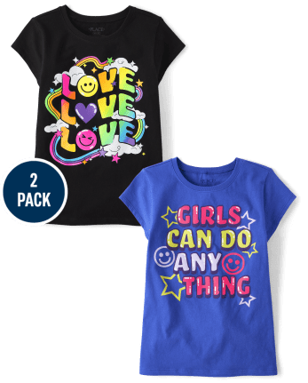 Girls Positivity Graphic Tee 2-Pack - Multi Clr