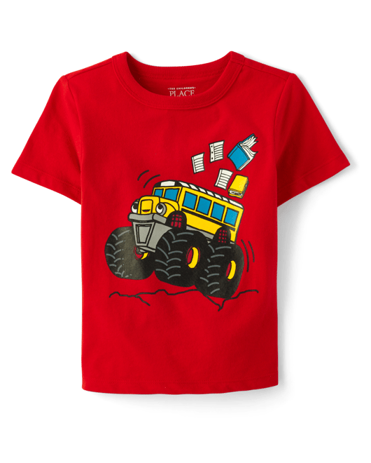 Baby And Toddler Boys Monster Truck School Bus Graphic Tee - red