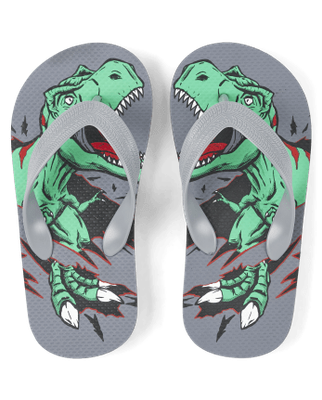 Boys Dino Flip Flops - Grey