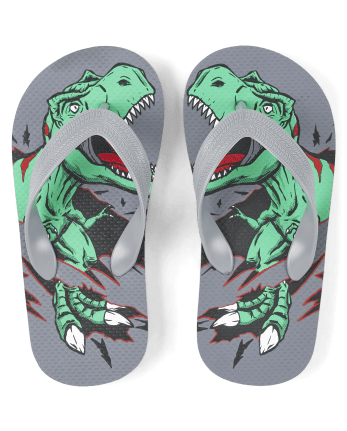 Boys Dino Flip Flops - Grey