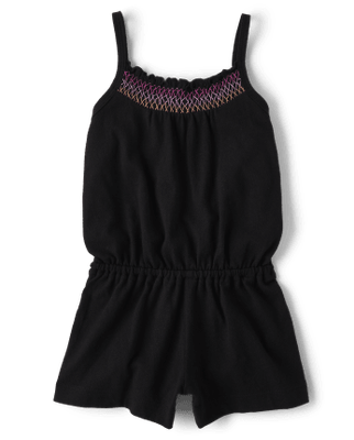 Baby And Toddler Girls Smocked Romper - Black