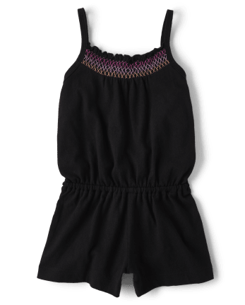 Baby And Toddler Girls Smocked Romper - Black