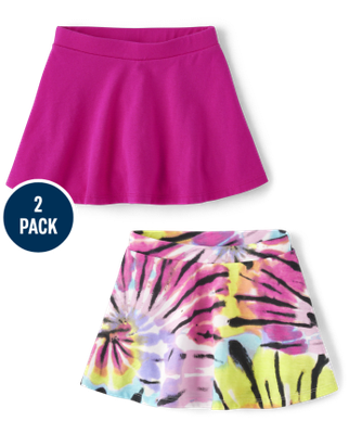 Toddler Girls Rainbow Tie Dye Skort 2-Pack - Pink