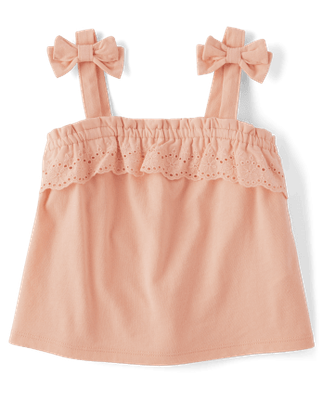 Toddler Girls Eyelet Tie Shoulder Tank Top - Peach Pink