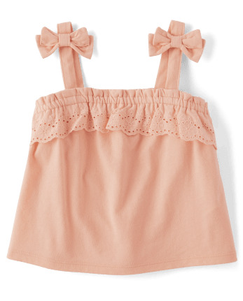 Toddler Girls Eyelet Tie Shoulder Tank Top - Peach Pink
