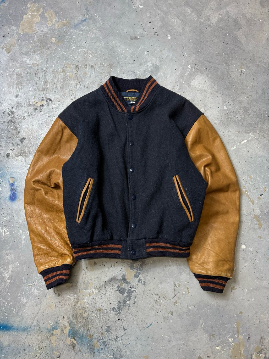 Krutka Brooks Brothers WOOL+LEATHER College Jacket Navy S