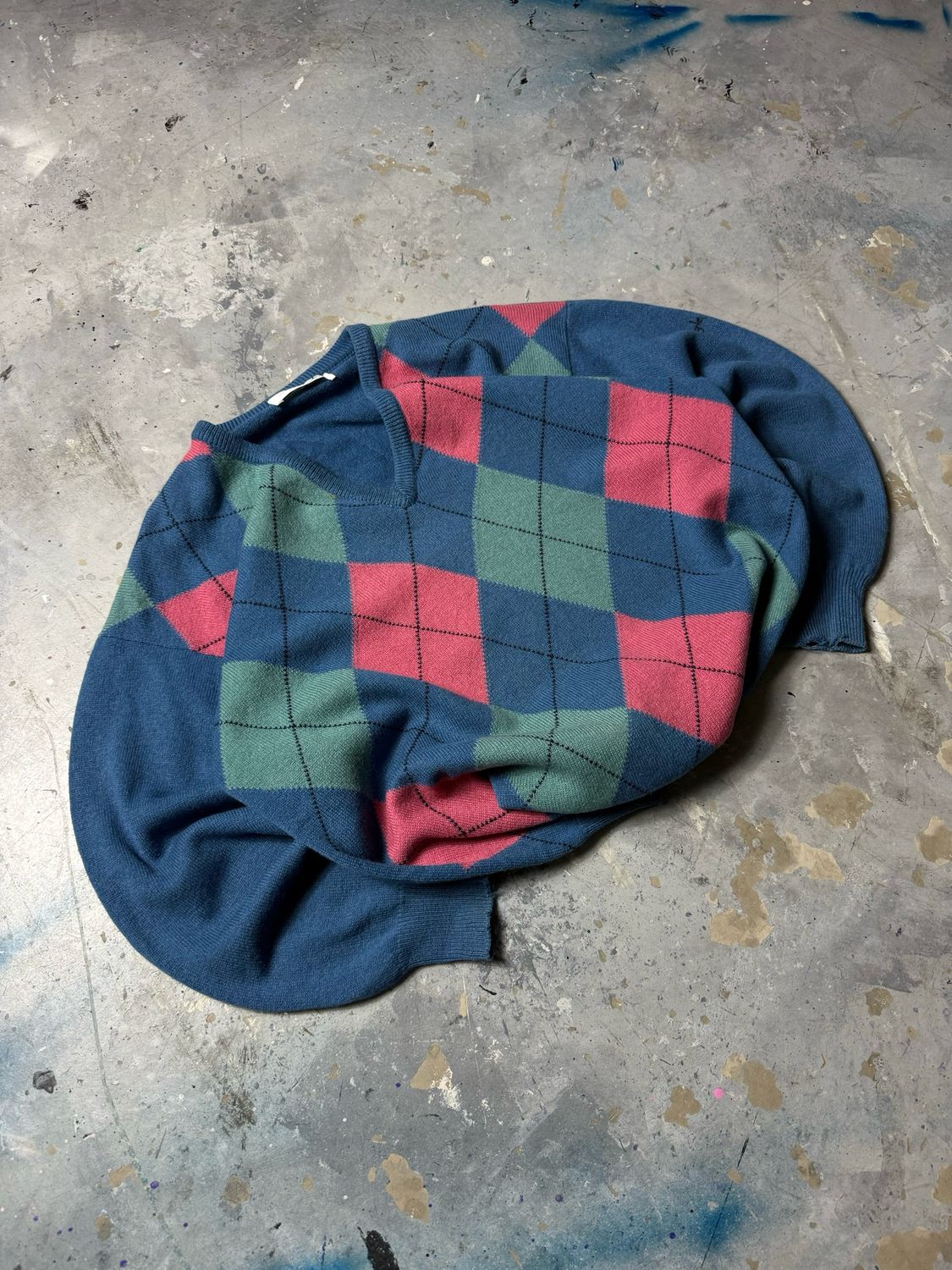 Sweter Wełna Pringle Arygle V-neck Wool Sweater Blue  M