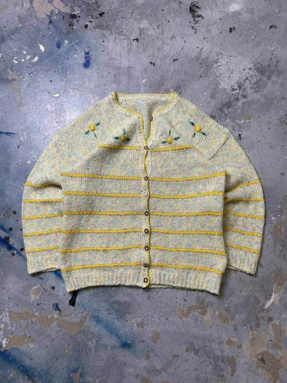 Bluza Vintage Knitted Buttoned Cardigan Yellow M