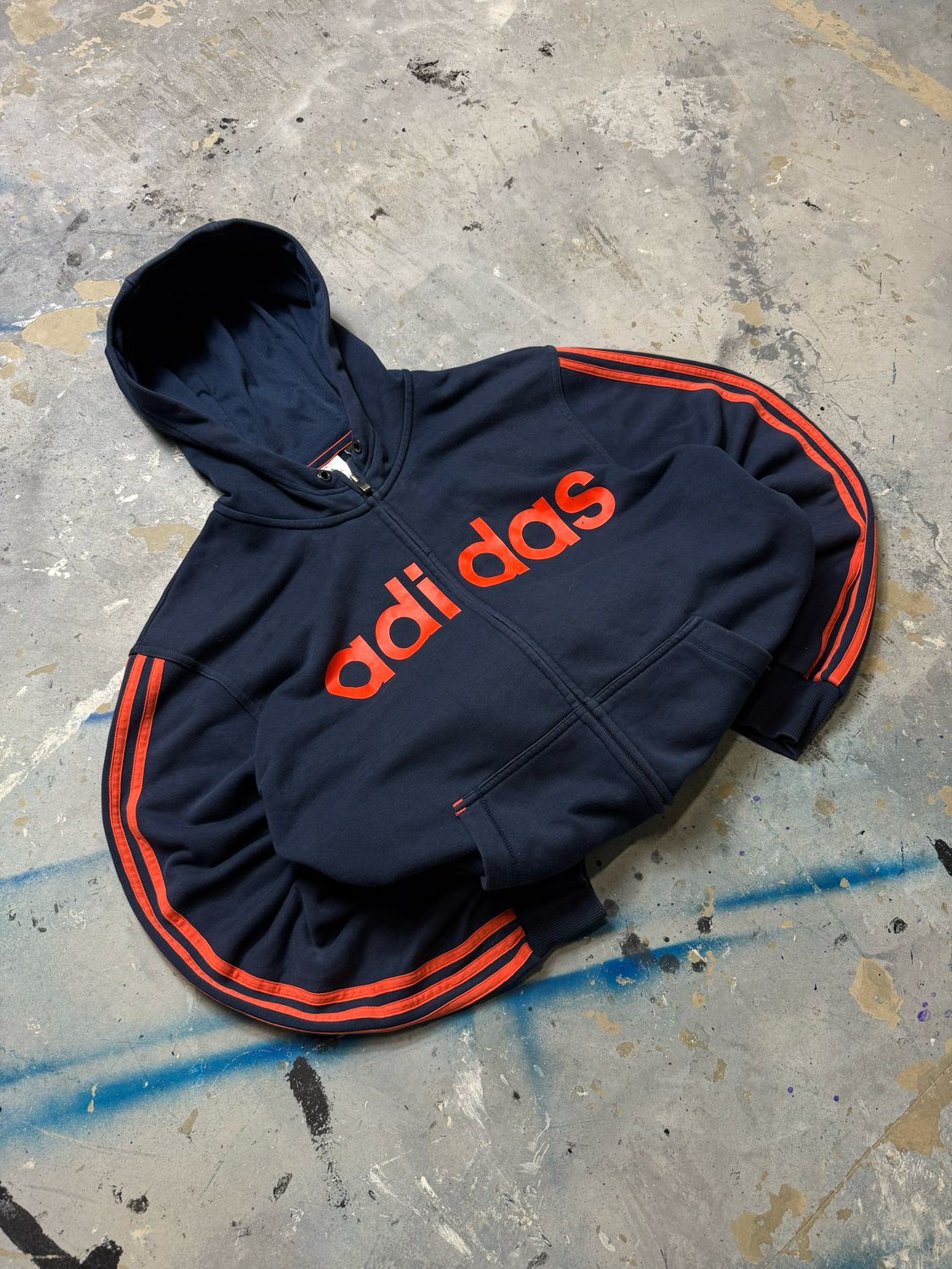 Bluza Adidas Big Logo Zip Hoodie Orange Stripes Navy XL