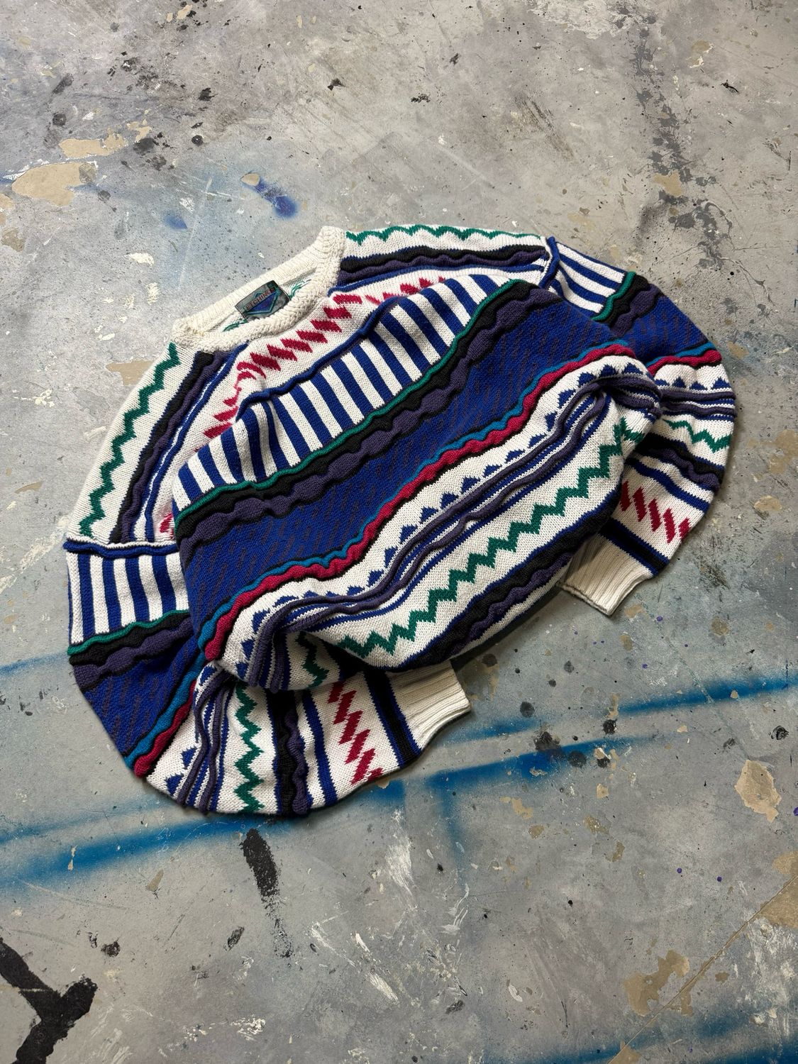 Sweter Vintage Knitted Pattern Sweater Multicolor M