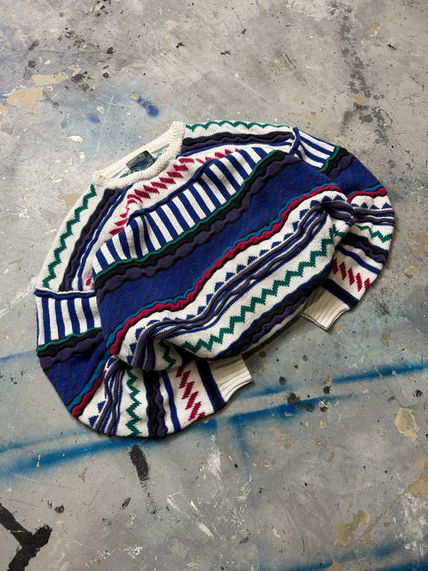 Sweter Vintage Knitted Pattern Sweater Multicolor M