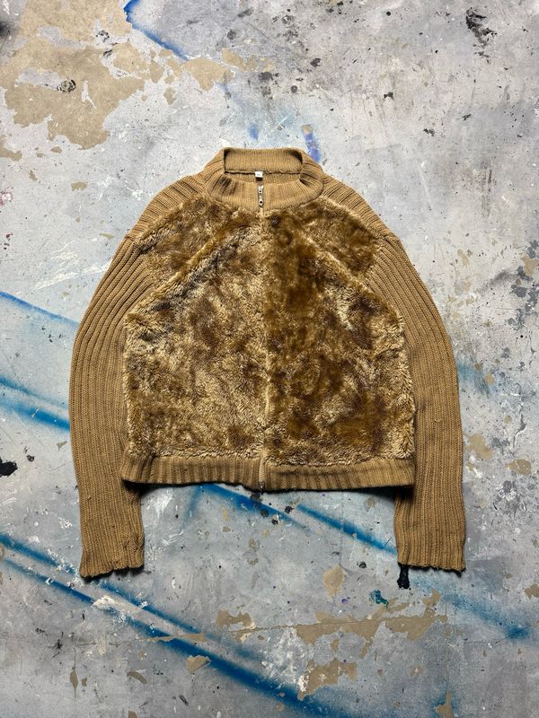 Bluzka Furry Front Zipper Sweater Brown M