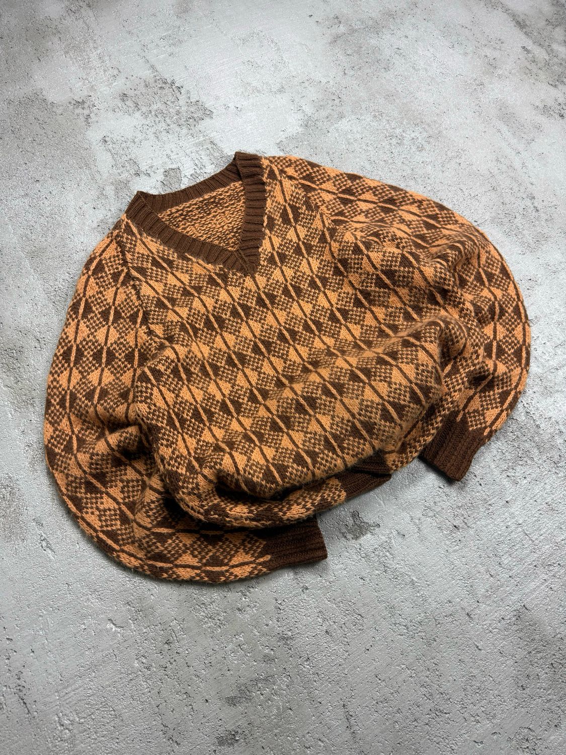 Bluza Vintage V-Neck Geometric Sweater Orange M