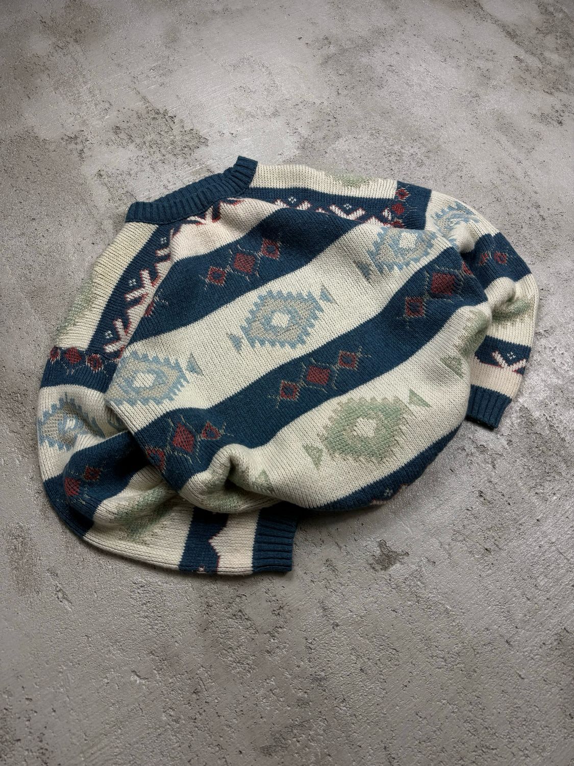 Bluza Vintage Pattern Sweater Geometric Blue/Beige M