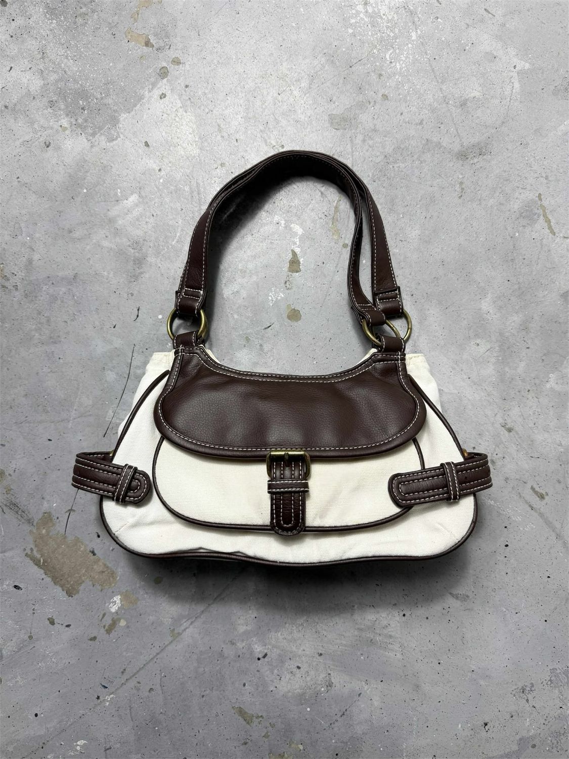 torebka Vintage Leather Detailed Bag White Stitching White 15