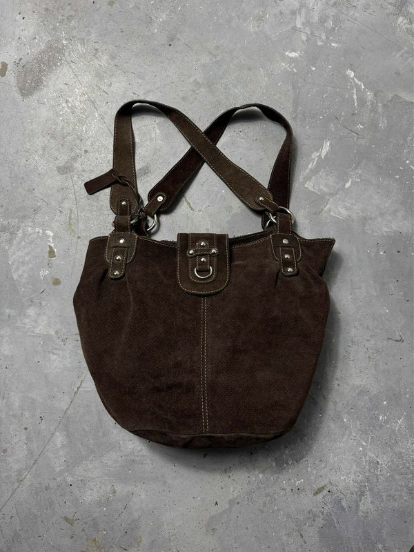 torebka Vintage Suede Bag Metal Pins Brown 30