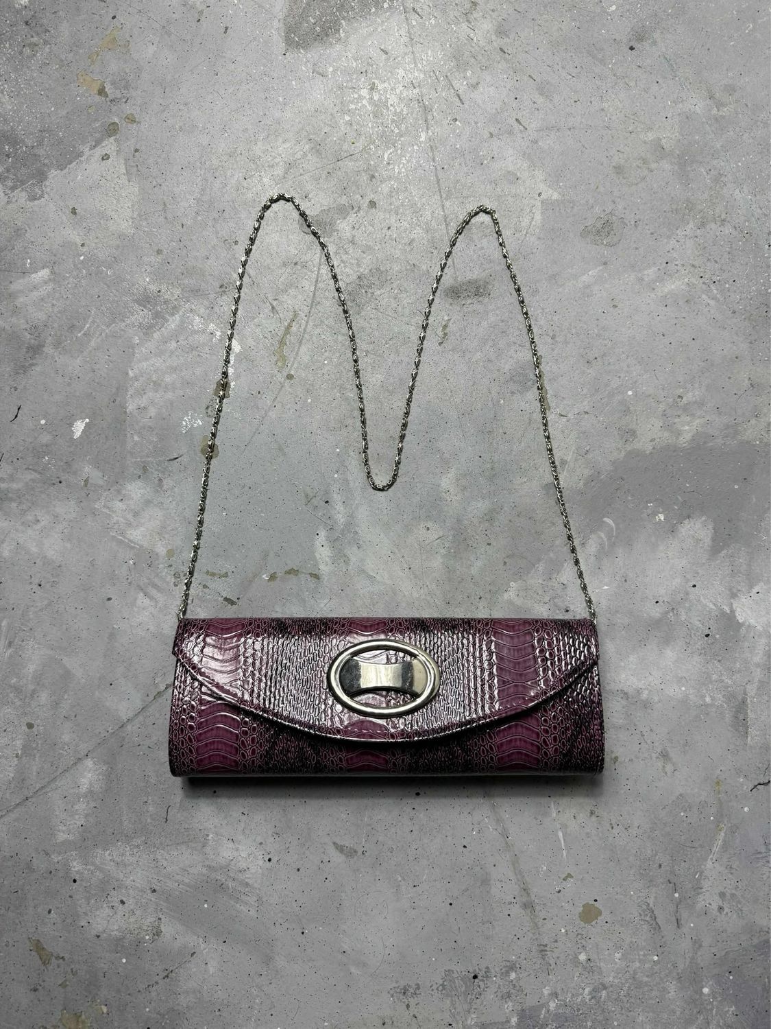 torebka Vintage Snake-Like Skin Bag Metal Detailing Purple 10