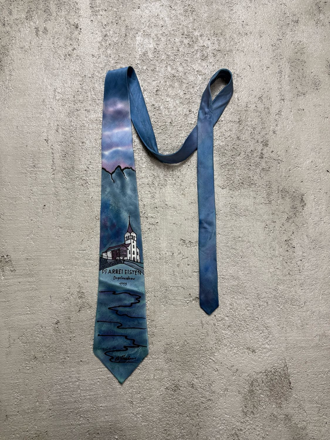 Krawat Vintage Painting Silk Tie Blue