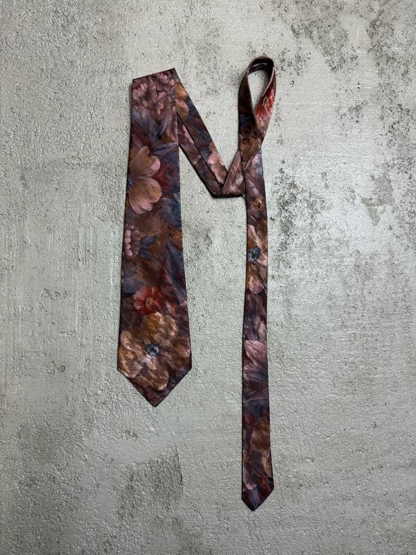 Krawat  Vintage Flower Pattern Tie Beige