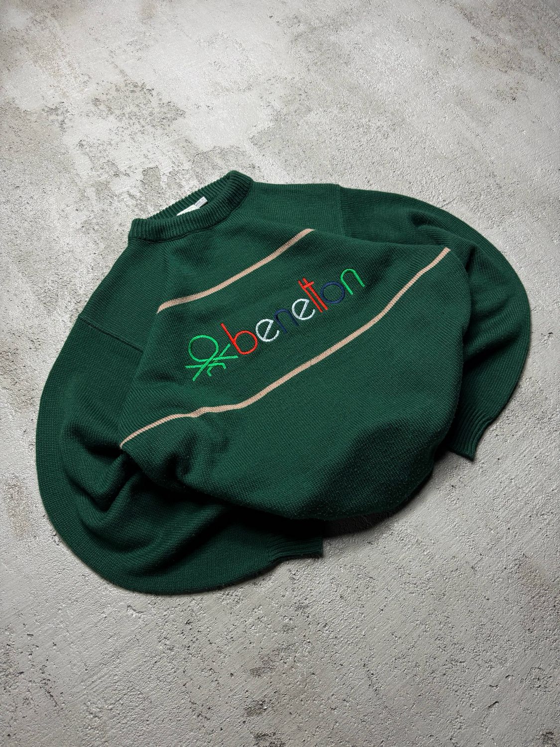 Bluza Benetton Bg/Logo Cotton Sweater Dark-Green M