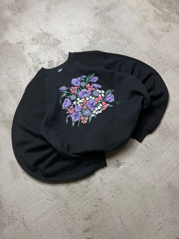 Bluza Jerzees 90s Flowers Zig Zag 1990 Crewneck Black M