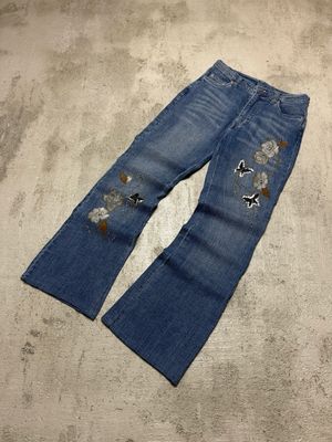 Spodnie Flower Patterned Flared High Waist (64) Denim Blue