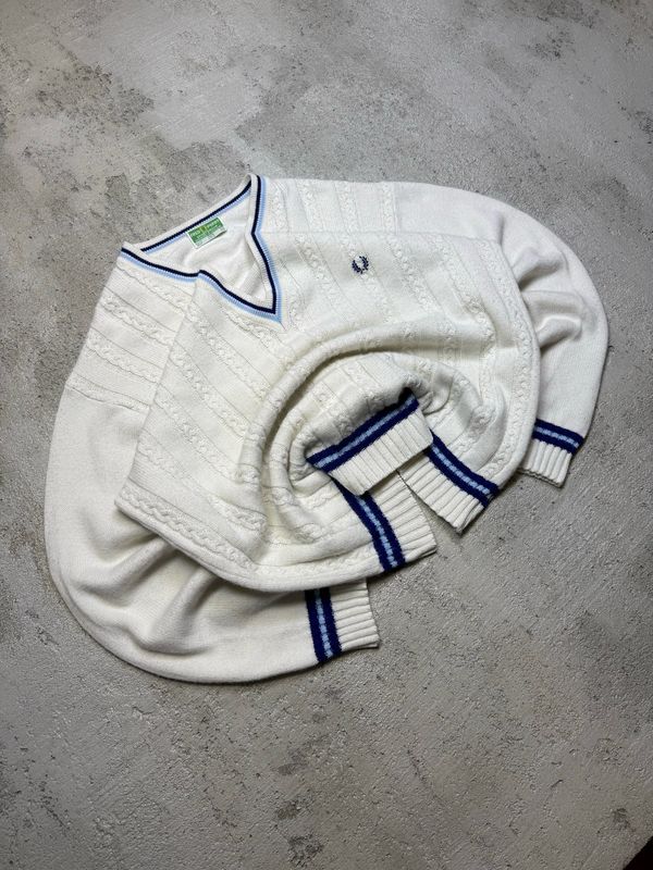 Sweter Fred Perry Blu/Logo Cable-knit Sweater White M