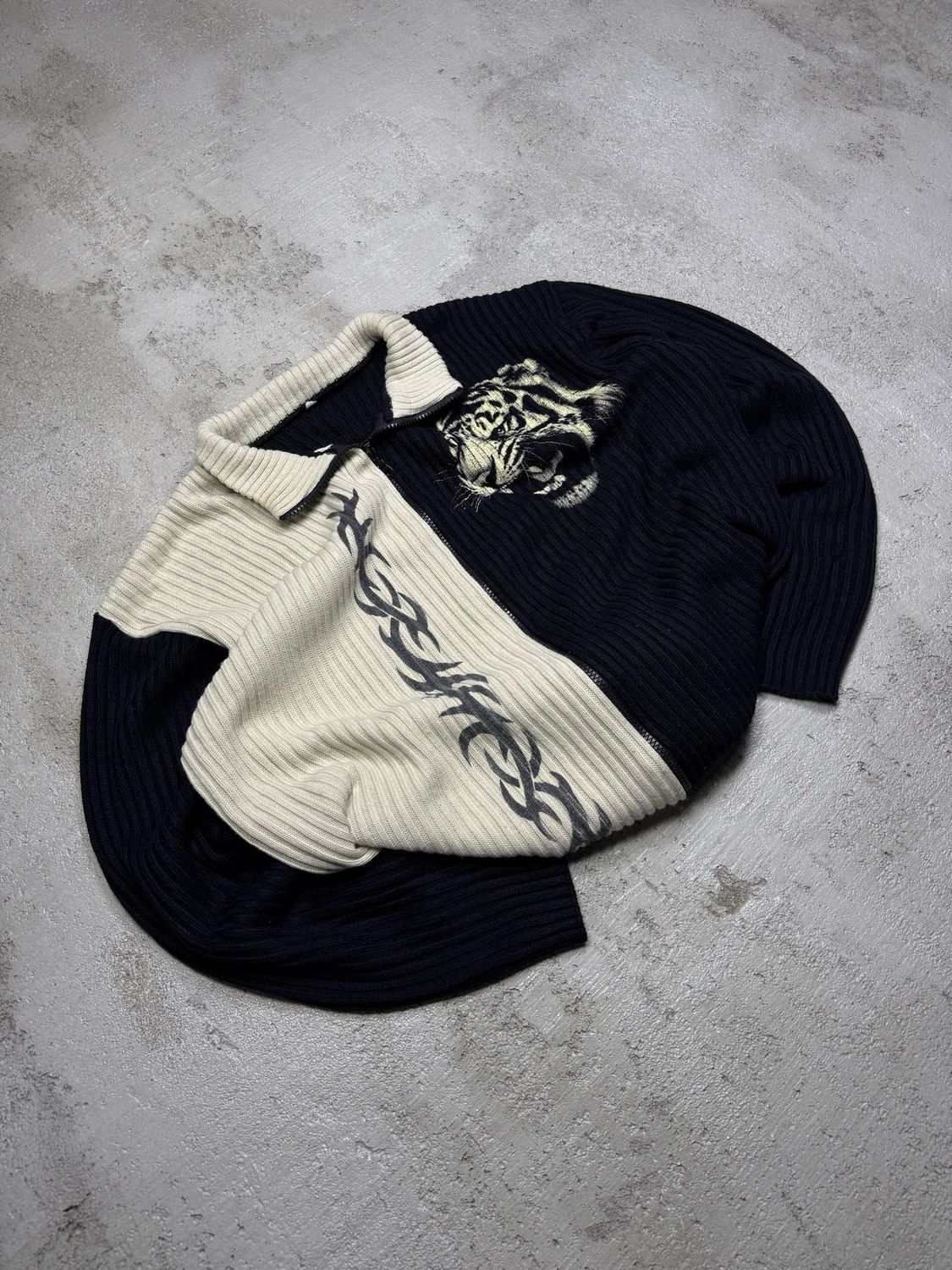 Bluza Tiger Tribal Knitted Zip Sweater Black/White M