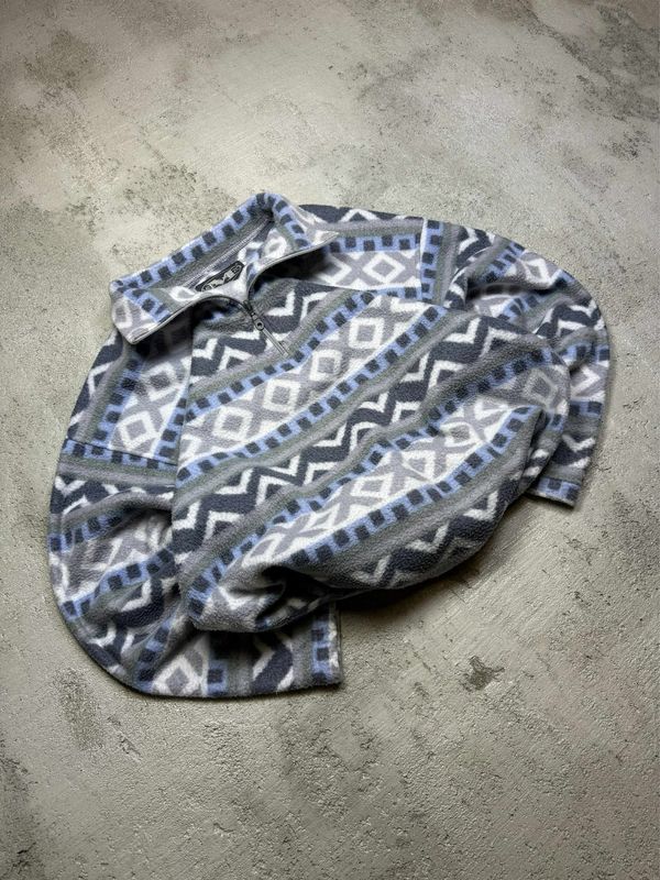 Polar Mezzo Patterned Q/Zip Fleece Blue/Gray L