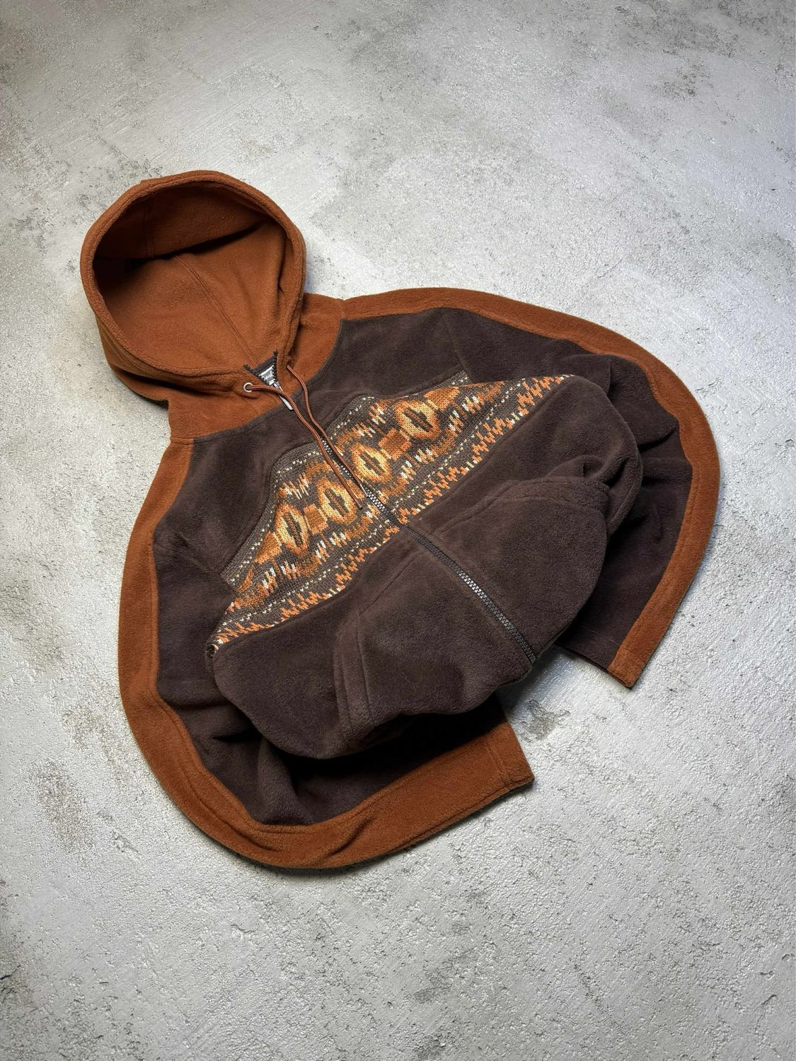 Bluza True Fashion Patterned Panel Zip Hoodie Brown S