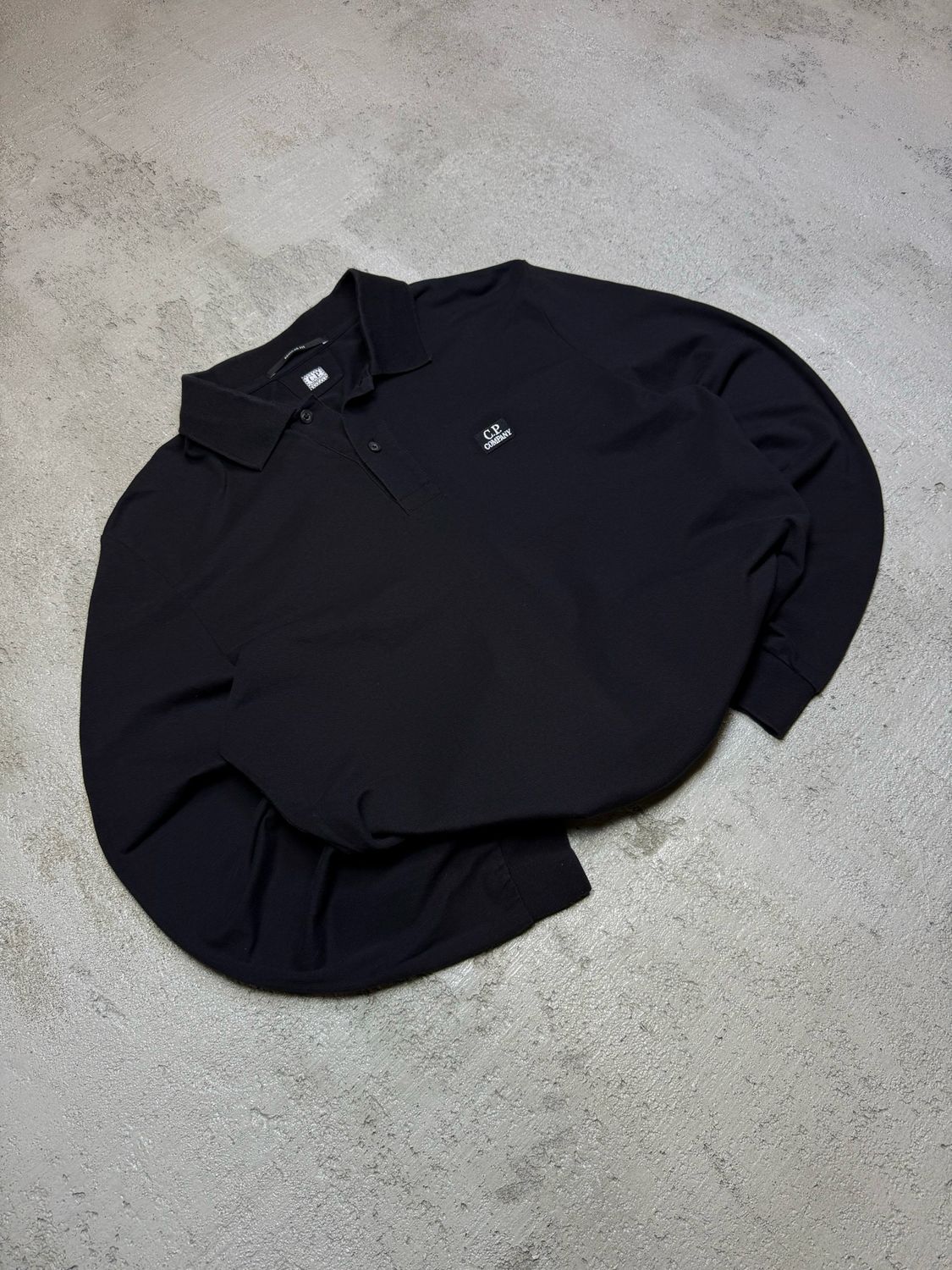 Long CP Company Logo Patch Polo Long Black M
