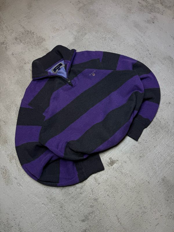 Bluza Gant Logo Striped Q/Zip Sweater Black-Violet M