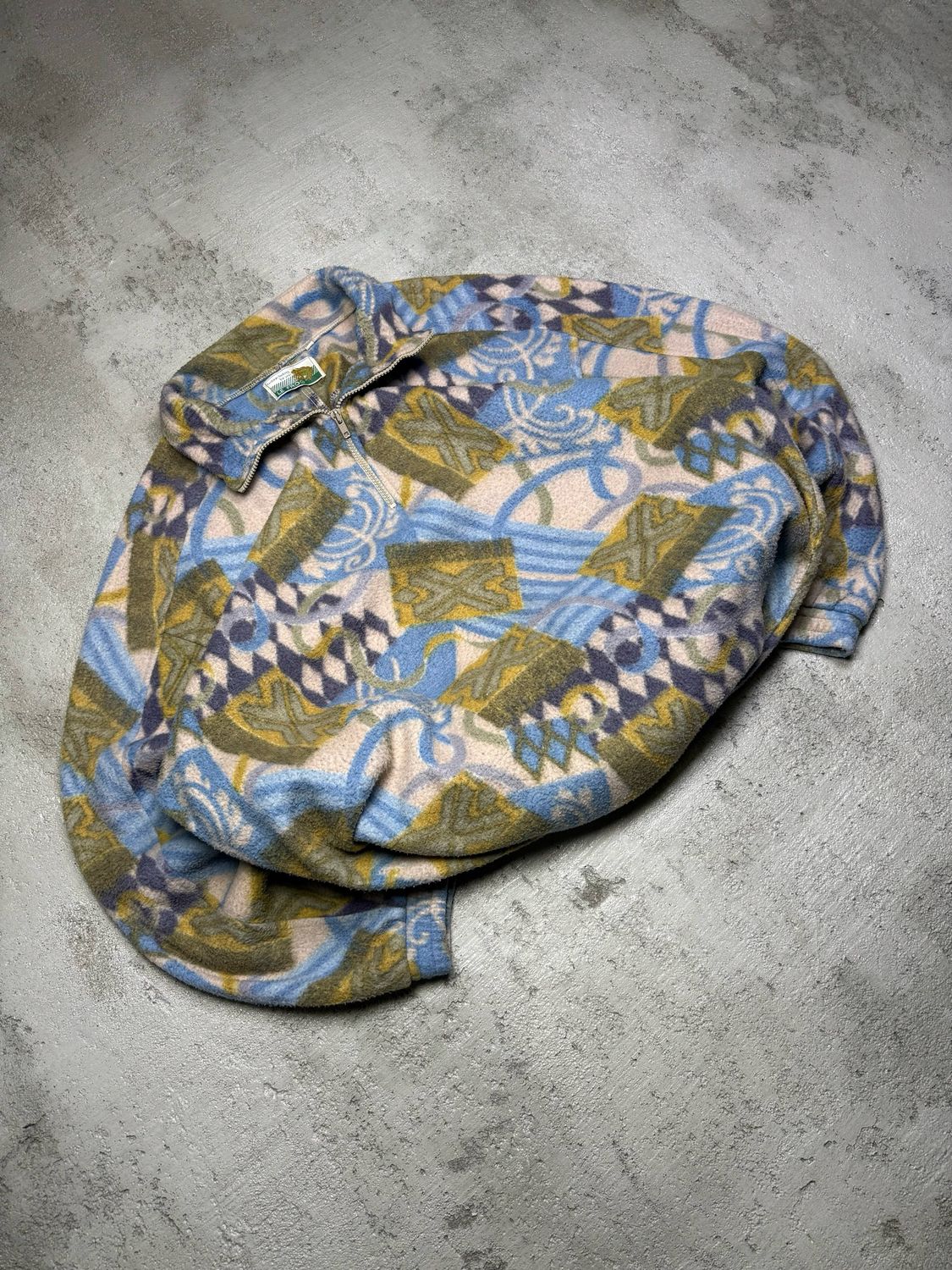 Polar Le Frog Patterned Q/Zip Fleece Blue-Creme XL