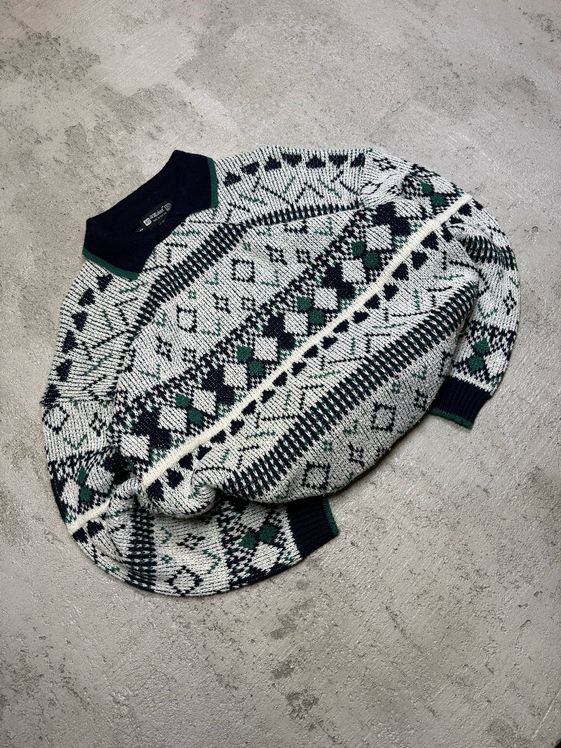 Bluza St Michael Patterned Collar Sweater White/Green M