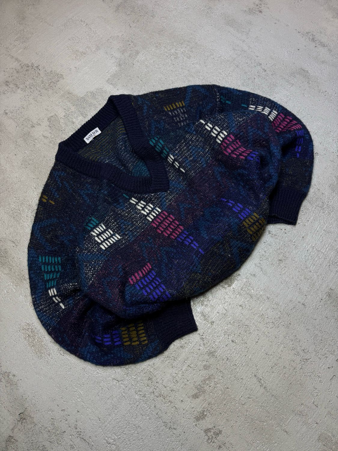 Bluza Nani Bon Patterned V-Neck Sweater Navy L