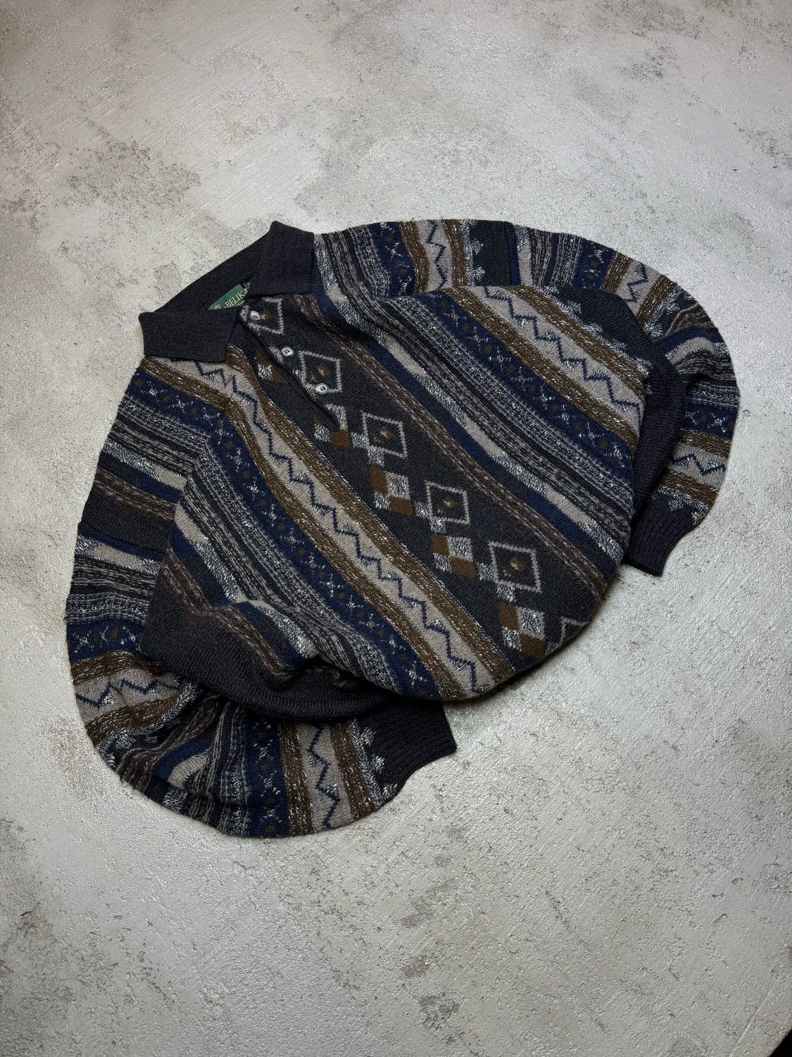 Bluza Belika Patterned Collar Sweater Black/Navy/Beige L