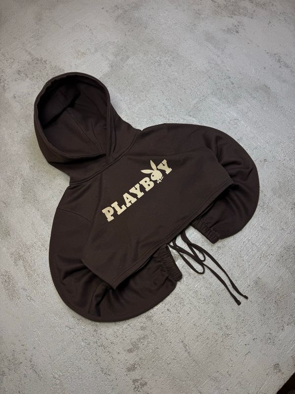 Bluza Playboy Logo Cropped Hoodie Brown S