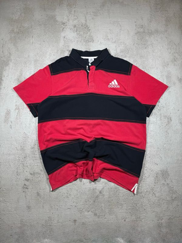 Koszulka Adidas Wh/Logo Stripes Polo Tee Red&amp;Black XL