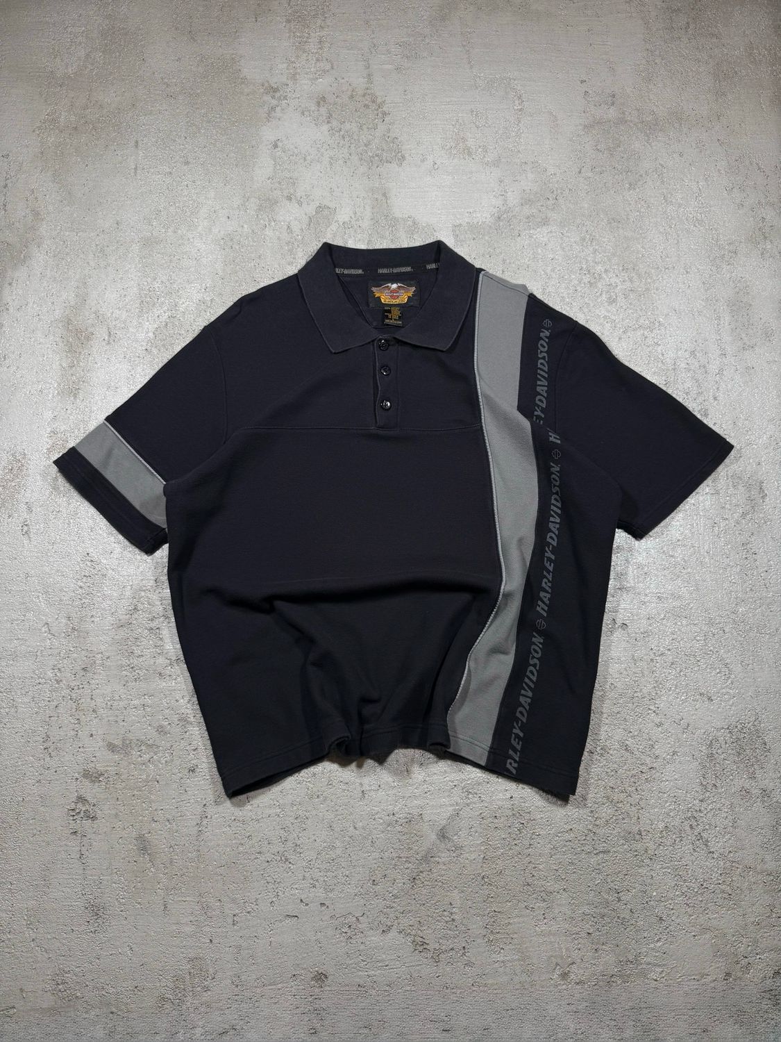 Koszulka Harley Davidson Stripe Spellout Polo Tee Black L