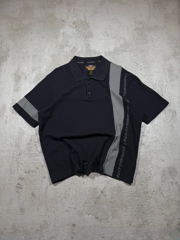 Koszulka Harley Davidson Stripe Spellout Polo Tee Black L