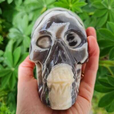 Unusual Zebra Onyx Hand Carved Crystal Skull 4