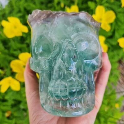 Green Fluorite Druzy Hand Carved Crystal Skull 5