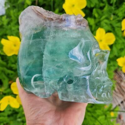 Green Fluorite Druzy Hand Carved Crystal Skull 5&quot;
