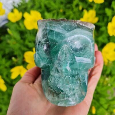 Green Fluorite Druzy Hand Carved Crystal Skull 4