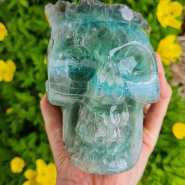 Green Fluorite Druzy Hand Carved Crystal Skull 5