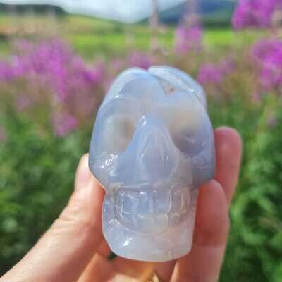 Grey/blue Agate Quartz Geode Crystal Skull 2.5