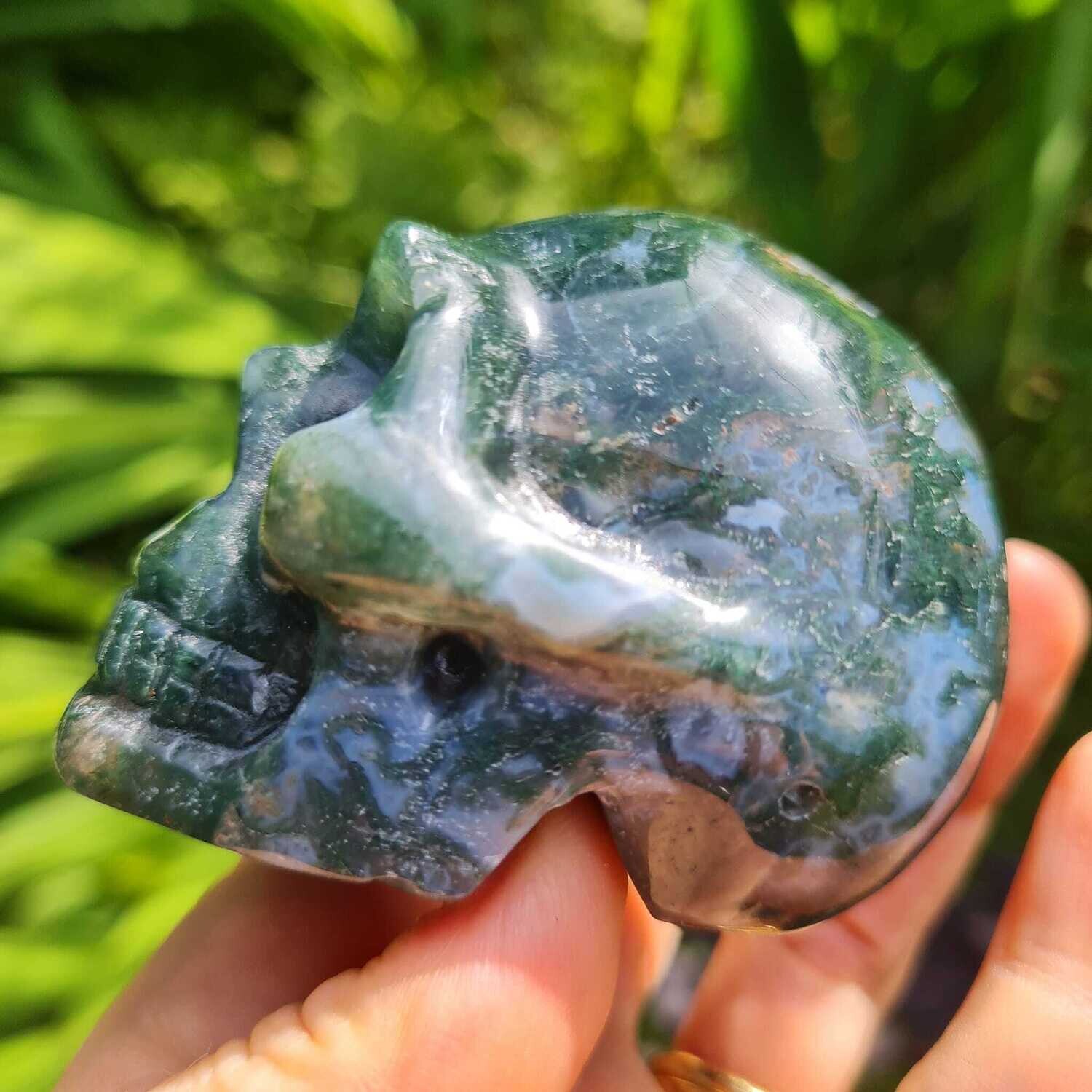 Earth Priestess Green Moss Agate Crystal Skull 2.25&quot;