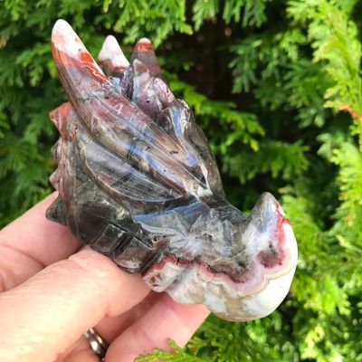 Galactic Red & White Agate Dragon Skull 3.5
